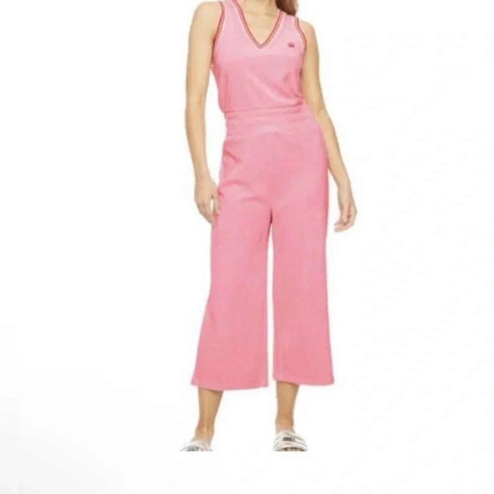 Juicy Couture Terry Cloth Pink Wide Leg Cropped Jumpsuit